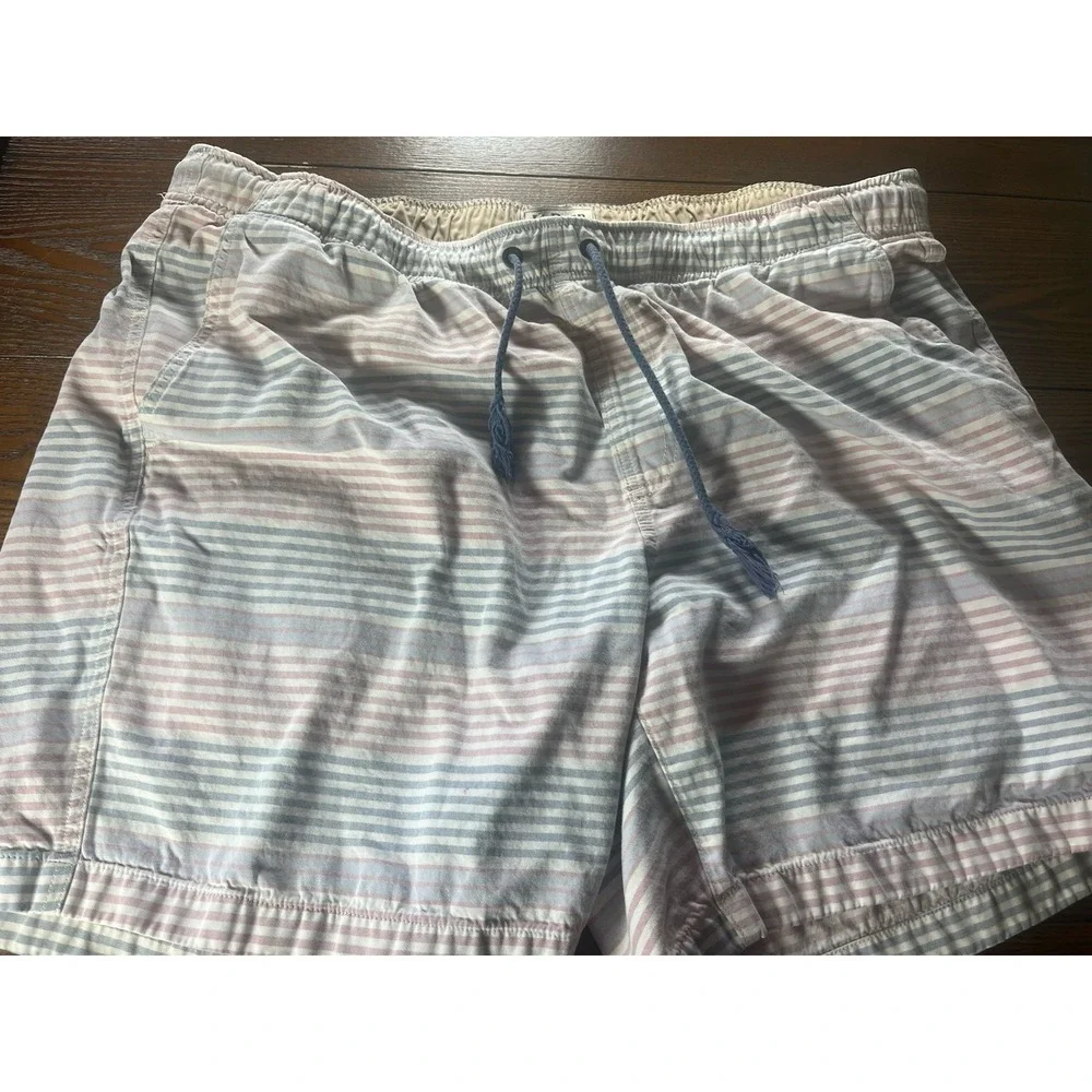 LL Bean Swim Trunks Mens 2XL Red White Blue Striped Pocket Stretchy